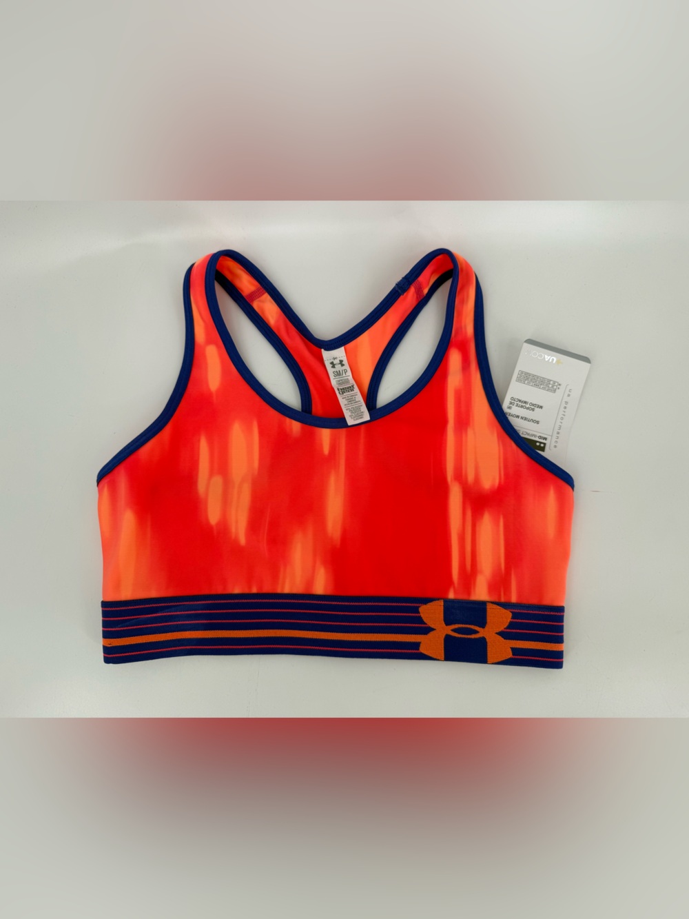 Under Armour Orange and Navy Stripe Logo Racerback Sports Bra